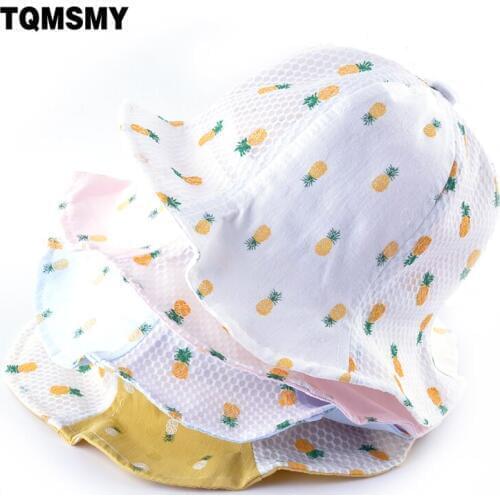 Breathable Mesh Sun hats for boy bone pineapple pattern Bucket hat Girls Cotton Floppy cap Baby UV Protection gorras Kids cap