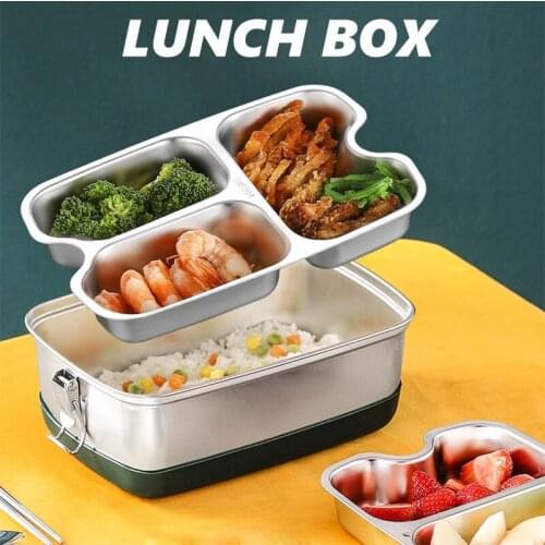 Portable Bento Box Insulated Lunch Container 304 Stainless Steel Lunch Box Microwave Tableware Japanese Kids Lunchbox With Plate
