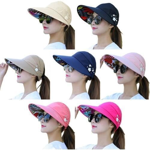 1pc women Sun Hats for summer pearl packable UV protection female caps sun visor hat with big heads wide brim beach hat