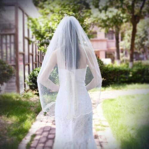OLOMLB V35 Beautiful Long Pearl Veil One Layer Bridal Veil White Ivory Wedding Veil with Pearls Bride Accessories