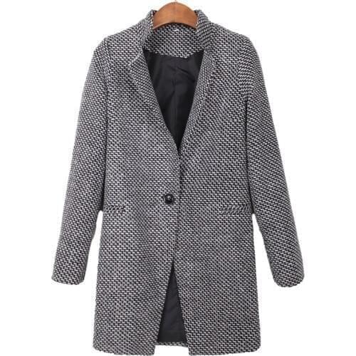Spring woolen jacket women Wool Blends Lapel Plus Size 4XL Outwear One Button Cashmere Long Coat Manteau Femme