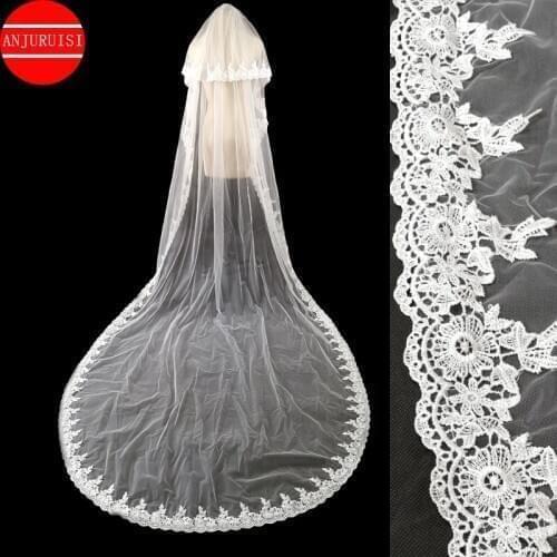 New Elegant Lace Edge Two Layer Wedding Veil 3M Length White Tulle Bride Velo Cathedral Voile Bridal Accessories With Metal Comb
