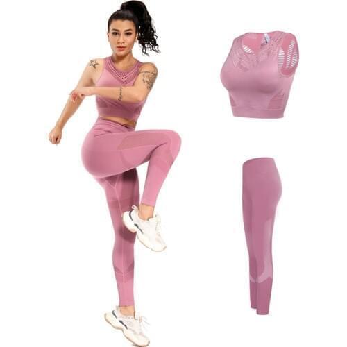Women Sportwear Yoga Suits Seamless 2pcs Top Bras Leggings Fitness Sets Gym Wear Running Clothing Mesh Workout Active Wear,ZF413