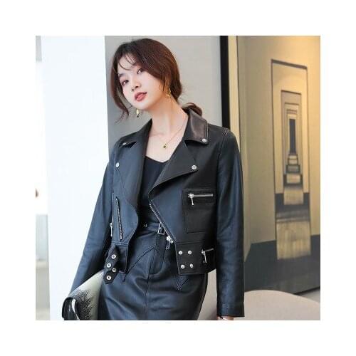 2021 Women Spring Genuine Real Sheep Leather Jacket R1