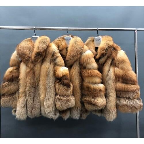 Fur Coats Women Long Luxury Real Red Fox Fur Jacket Turn Down Collar Furry Thick Warm Coat Winter