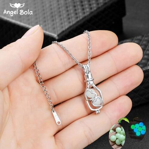 Bottle Pendant Hollow Luminous Stone Necklace Mothers Day Gifts Moon Glowing Necklace Gem Charm Stainless Steel Jewelry Women
