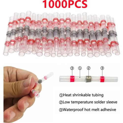 1000PCS Waterproof Solder Seal Sleeve Splice Terminals Insulated Heat Shrink Electrical Wire Cable Butt Connectors 22-18 AWG Kit