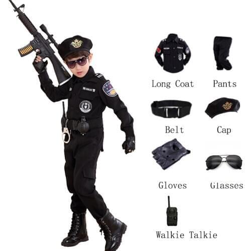 2021 Children Halloween Policeman Costumes Kids Party Carnival Police Uniform Boys Army Policemen Cosplay Clothing Set 110-160cm