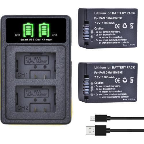 2x 1200mAh DMW-BMB9 DMW-BMB9E DMW BMB9 Battery and Charger for Panasonic Lumix DC-FZ80 DMC-FZ40K DMC-FZ45K DMC-FZ47K DMC-FZ4