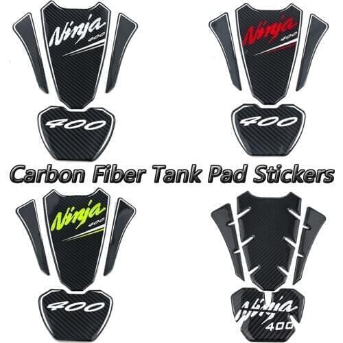 3D Carbon Fiber Fuel Tank Cover Protector Sticker Pad Gas Cap Set Anti Slip Traction Decal For Kawasaki Ninja 400 Z400