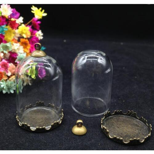 5sets/lot 38*25mm tube glass globe crown bronze plated base 8mm ordinary cap set glass vials bottle diy pendant jewelry findings