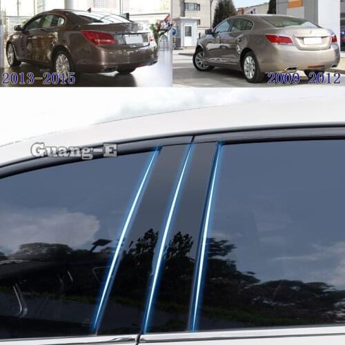 For Buick Larcosse 2009-2015 Car PC Material Pillar Post Cover Door Trim Window Piano Black Molding Sticker Plate 6pcs