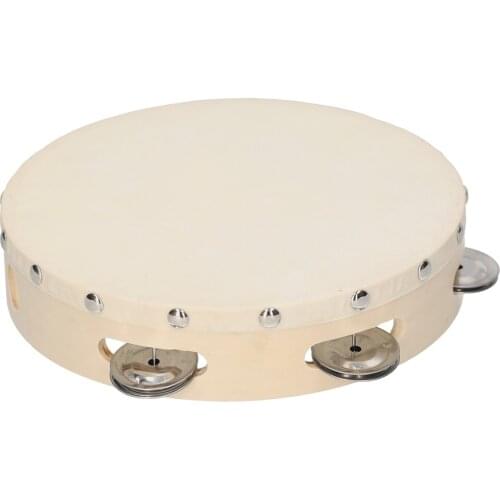 8 Inch Hand Tambourine with Metal Single Row Sheepskin Drum Skin Wooden Tambourines Entertainment Musical Timbrels for Adult Kid