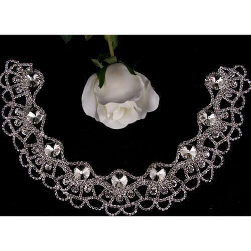 Cusack Luxury Shining Crystal Rhinestones Applique for Wedding Dresses Necklace Dress Collar Applique U Shape Sew on 42 cm* 6 cm