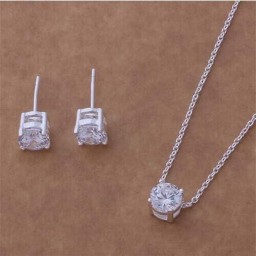 AS044 Hot Sale Silver Plated Color Jewelry Sets For Women Wholesale High Quality Classic Earring 183 + Necklace 586