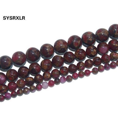 Free Shipping Natural Stone Red Cloisonne Round Beads For Jewelry Making Charm Fit DIY Bracelet Necklace Material 4 6 8 10 MM