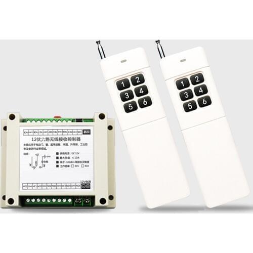Long and strong stability DC 12V 6CH channel RF Wireless Remote Control Switch & Remote Control System 1 receiver+2 transmitter