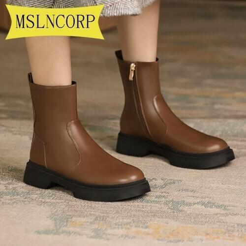 Plus Size 34-40 New Women Chunky Heel Ankle Boots Woman Shoes Autumn Brand Designer Chelsea Boots Female Platform Boots Fashion