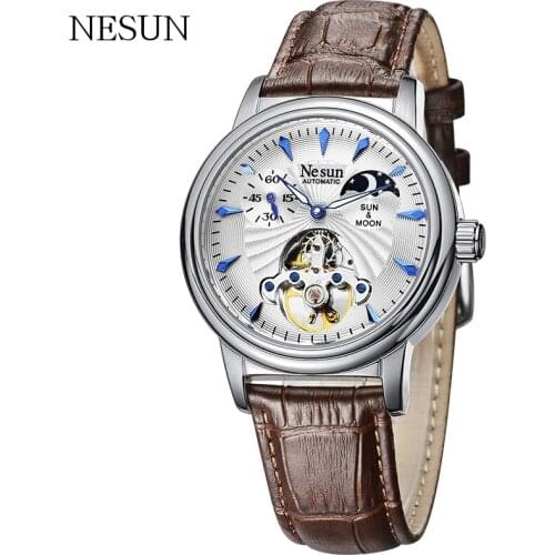 NESUN Luxury Brand Hollow Tourbillon Moon Phase Watch Fashion Luminous Automatic Mechanical Business Waterproof Mens Watches
