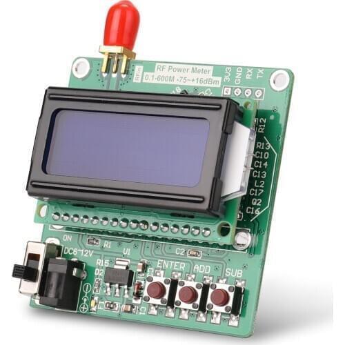 LCD Backlight Digital Display RF Power Meter Module -75~+16dBm 0.1-600MHz Radio Frequency Attenuation Value RF Power Meter