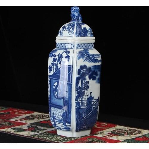 Jingdezhen Ceramics Square Kirin Ornaments Creative Figures Blue And White Porcelain Jar ceramic Ginger jar vase