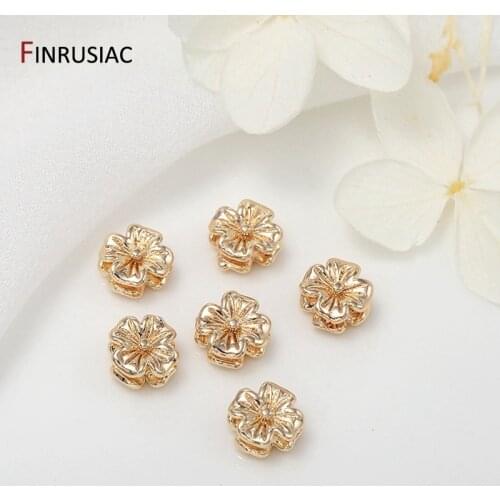 Diy jewelry beads accessories brass metal 14k gold plated flower spacer beads for jewellery making
