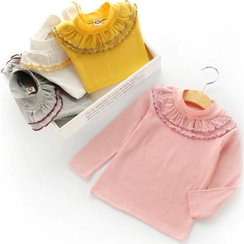 2018 Spring Girls Pullover Flower collar Kids Clothes Print Outfits T-shirt Beautiful Long Sleeve Children Clothing Fashion