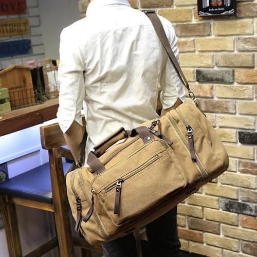 Xiao.p Travel Bag Large Capacity Men Hand Luggage Travel Duffle Bags Canvas Weekend Bags Multifunctional Travel Bags Black&khaki