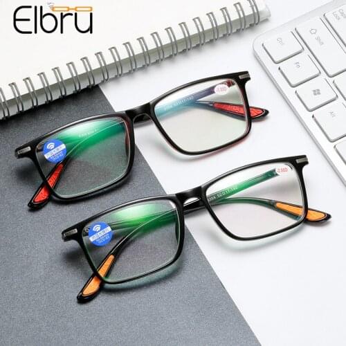 Elbru Ultralight Anti Blue Light Myopia Glasses Women Men Square Color Matching Short-sighted Eyeglasses Diopters -1.0 to -4.0