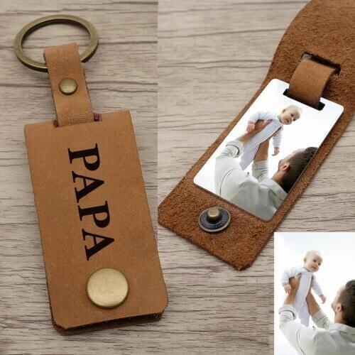 Photo keychain,Custom Photo Keyring,Leather Dad Key chain,Photo Gift for Dad,Custom photo keychain,Personalized Gift for Him