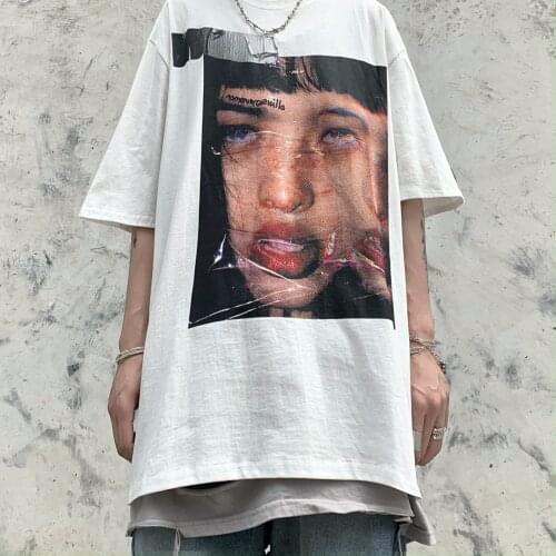 Streetwear Ladies Clothing Women Oversized T-shirt Gothic Tshirts Couple White Graphic Tee Tops Men Hip-hop Graphics Tops Female