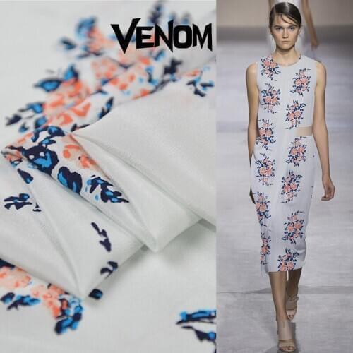 Gardenia printed natural silk fabric meter anti-crease crepe de chine silk fabric shirt dress crepe fabric wholesale silk cloth