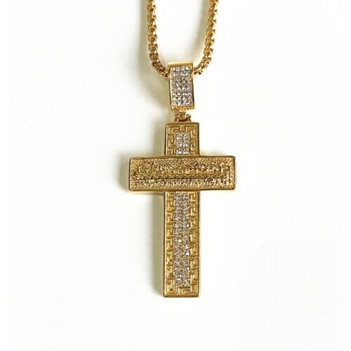 Cross Last Supper Pendant Big Jesus Iced Out Bling rhinestone Gold color Charm Necklace Men Fathers Day Gift Hip Hop Jewelry