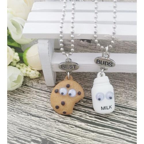 Best Friends BFF pendant bead chain necklace fastfood milk cookie biscuit kids jewelry lead nickel free 2pcs/set Wholesale