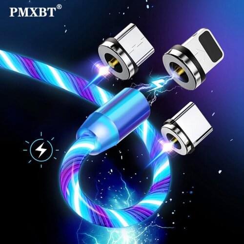 Magnetic Cable LED Illuminated Flow Micro USB Type C Cable For iPhone 11 Pro Samsung S8 Huawei Magnet Charger USB C Charge Wire