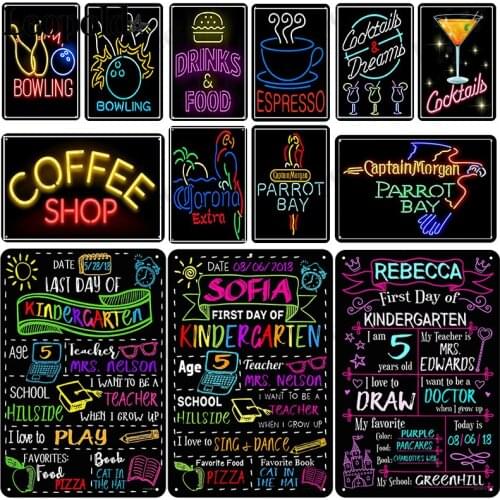 Metal Poster Color Letter Light Tin Plate Parrot Self-Introduction Board Vintage Wall Art Bar Club Coffee Shop Home Decoration