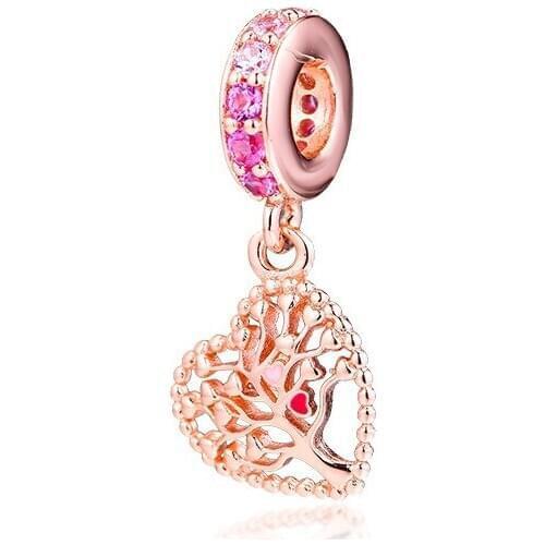 Fashion Rose Golden Jewelry Tree Of Love Charm Fit Charms Silver 925 Bracelet Pave Stones Crystal Heart Beads for Jewelry Making