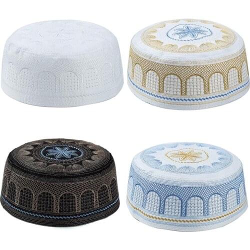 Muslim Men Prayer Hats Cotton Embroidery Caps Arab Man Saudi Arabia Islamic Hat Turban Hijab Bonnet Jewish Cap Islam Headscarf