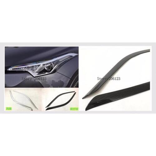 2016 2017 2018 carbon fiber ABS Chrome Front Headlight Cover Trims 2PCS for Toyota C-HR CHR C HR