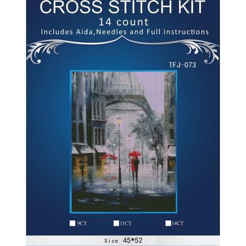 New Embroidery Counted Cross Stitch Kits Needlework Crafts 14 ct DMC DIY Arts Handmade Decor - Rainy street