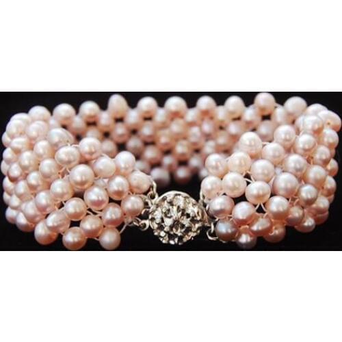 New Free Shipping Pearl Jewelry 4-5mm Freshwater Cultured Violet Round Weave Bracelet 7.5 Inches Handmade Jewelry Pearl Bracelet