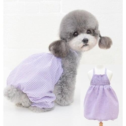 Pink Adorable Cozy Dog Pajamas Cotton Dog Jumpsuit 4 Legs Plaid Pumpkin Pants With Sling Vest PJS Puppy Cat Lightweight Clothes