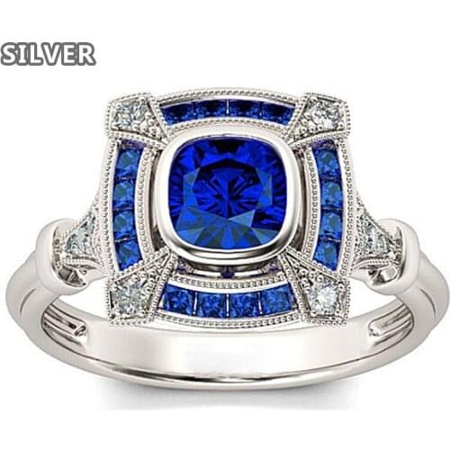 Hollow Epoxy blue circle ring 925 silver Blue Crystal Cz wedding band ring For women Bridal finger Indian Jewelry sapphire ring