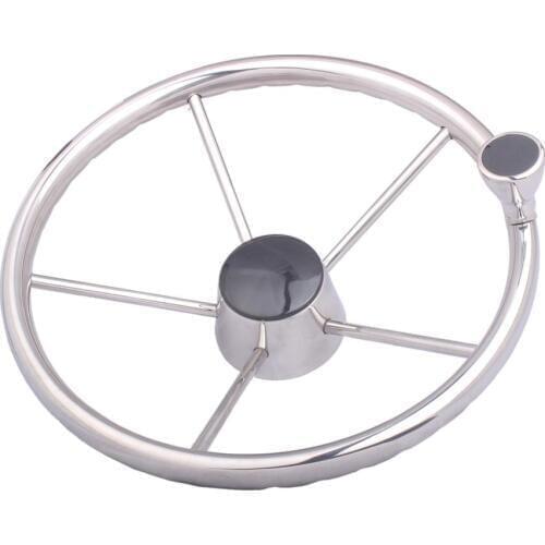 Boat Accessories Marine 13.5" Stainless Steel Destroyer Boat Steering Wheel 5 Spoke With Knob