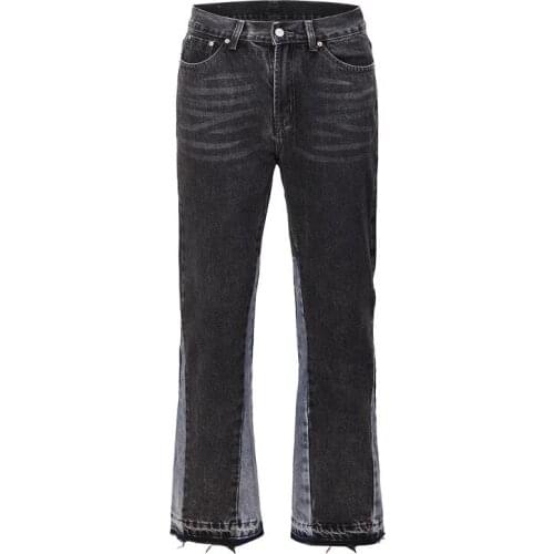 SEVEYFAN 2021 Mens Fashion Patchwork Flared Jeans Loose Wide Leg Denim Pants for Male