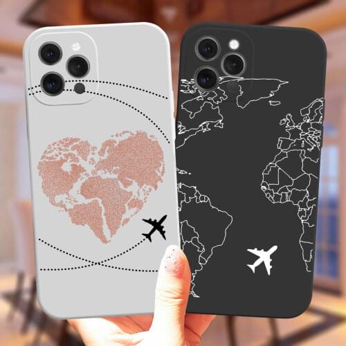 Luxury Popular Planes World Map Travel Silicone Phone Case For iPhone 11 12 Pro XS MAX X XR 7 8 6s Plus 13 Mini Candy Soft Cover