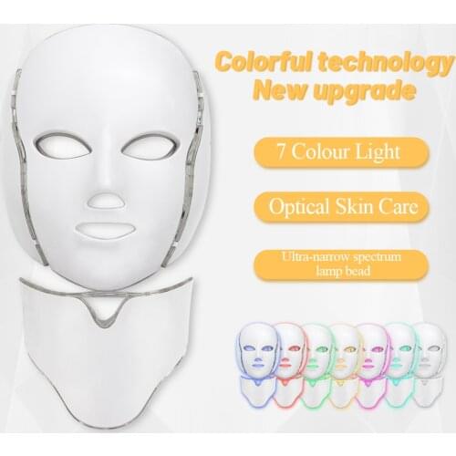 LED Facial Mask Beauty Skin Rejuvenation Photon Light 7 Colors Mask with Neck Therapy Wrinkle Anti Acne Tighten Skincare