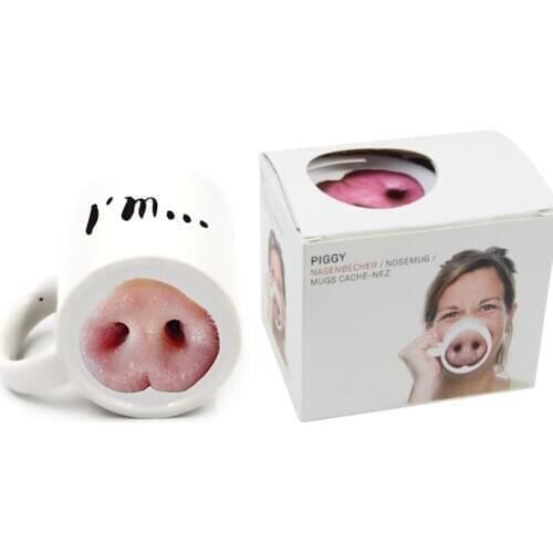 Creative Pig Nose Ceramic Cup Coffee Mugs English Letter Bottom Dog Nose Cup Home Office Mug Drink Coffee Mischievous Tumbler