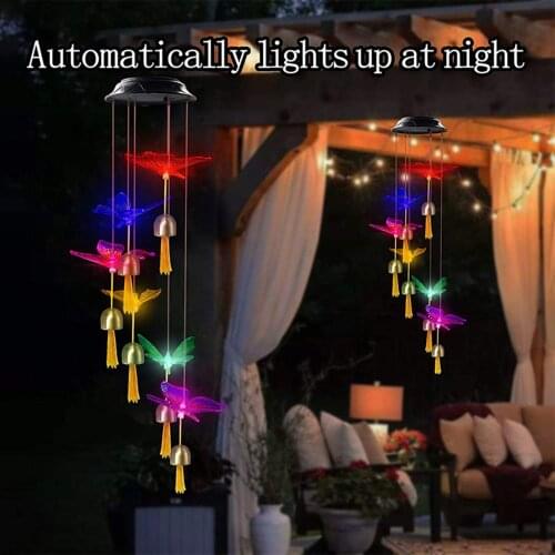 Solar Powered Outdoor LED Colorful Solar Butterfly Bell And Wind Chime Lamp Garden Lawn Landscape Light For Garden Decoration