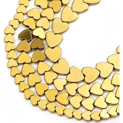UPGFNK Natural Stone Gold heart Shape Hematite Beads 6/8/10mm Charms Loose Spacer Beads For Jewelry Making Diy Bracelet Necklace